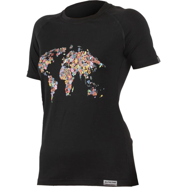 FLOWER 9090 womens black woolen T-shirt with print